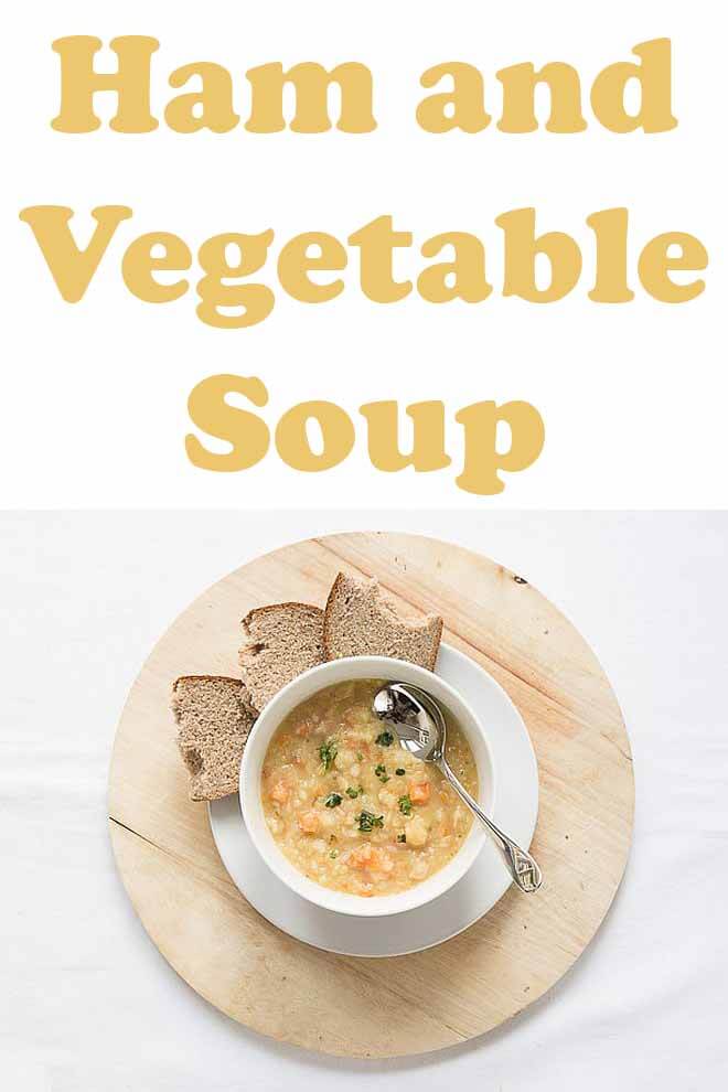 This tasty healthy ham and vegetable soup is packed full of nutrition. It's an easy to make hearty soup recipe that makes 6 to 8 portions. It freezes well too. #neilshealthymeals #recipe #soup #hamsoup #vegetablesoup
