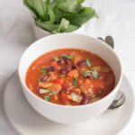 This vibrant looking, red pepper, tomato and kidney bean soup, is not only really tasty, and a real feel good soup but it’s low in calories, low in fat AND a excellent source of fibre too!