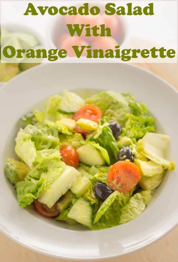 Avocado salad with orange vinaigrette is an easy low calorie 10 minutes freshly prepared healthy salad recipe with a sweet and tangy fresh tasting dressing. Perfect for packed lunches! #neilshealthymeals #recipe #avocadosalad #orangevinaigrette