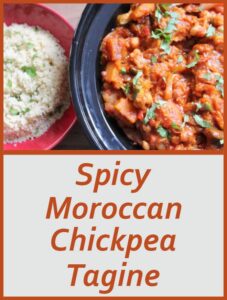 This tasty, spicy Moroccan chickpea tagine has just enough of a spicy kick, but not so much as to take away the delicious taste. Made in the old fashioned way, in a tagine, it takes me back to hearty dishes I enjoyed as a kid in Tangier