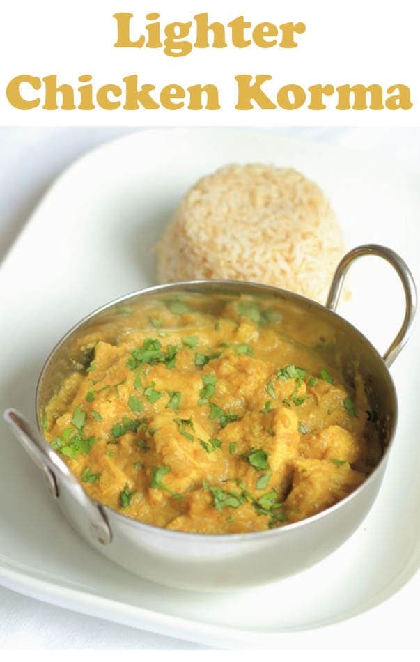 This fantastic lighter chicken korma recipe is perfect for those of us watching our waistlines! It's a healthy chicken korma Indian curry recipe. At just over 300 calories per portion, it doesn't contain any cream. Instead it's made with yogurt. But it does contain the same delicious creamy taste and all those amazing spices too. #neilshealthymeals #recipe #healthy #chicken #curry