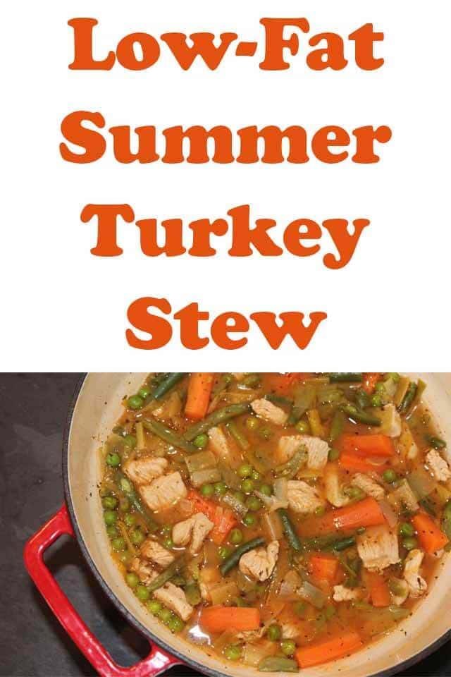 Low fat summer turkey stew is an easy to prepare and healthy one pot family recipe. This one hour low carb recipe is perfect for using up turkey leftovers! #neilshealthymeals #recipe #turkey #turkeycasserole #turkeystew