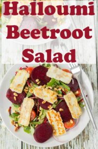 Halloumi and beetroot salad is a perfect delicious lunch or light dinner option. It's less than 300 calories and it's also quick and easy to make. #neilshealthymeals #recipe #halloumi #beetroot #halloumibeetrootsalad