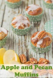 These scrumptious apple and pecan muffins have a light and moist texture and are sweet to taste. They have a little cinnamon sugar crunchy topping but are only 173 calories each! #neilshealthymeals #recipe #apple #pecan #muffins