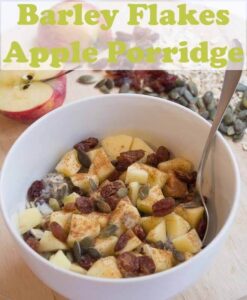 This barley flakes and apple porridge makes a delicious alternative to oatmeal. Nutty tasting, with just a touch of cinnamon and packed full of fibre and essential vitamins and minerals it'll help to awaken all your senses in the morning! #neilshealthymeals #recipe #barley #barleyflakes #barleyporridge #barleyflakesporridge