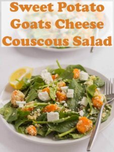 This sweet potato goats cheese and couscous salad is delicious. It's packed with protein, dietary fibre and makes a great quick healthy lunch. #neilshealthymeals #recipe #sweetpotato #goatscheese #couscous #salad
