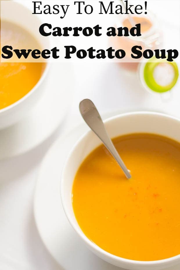 Two bowls of carrot and sweet potato soup.