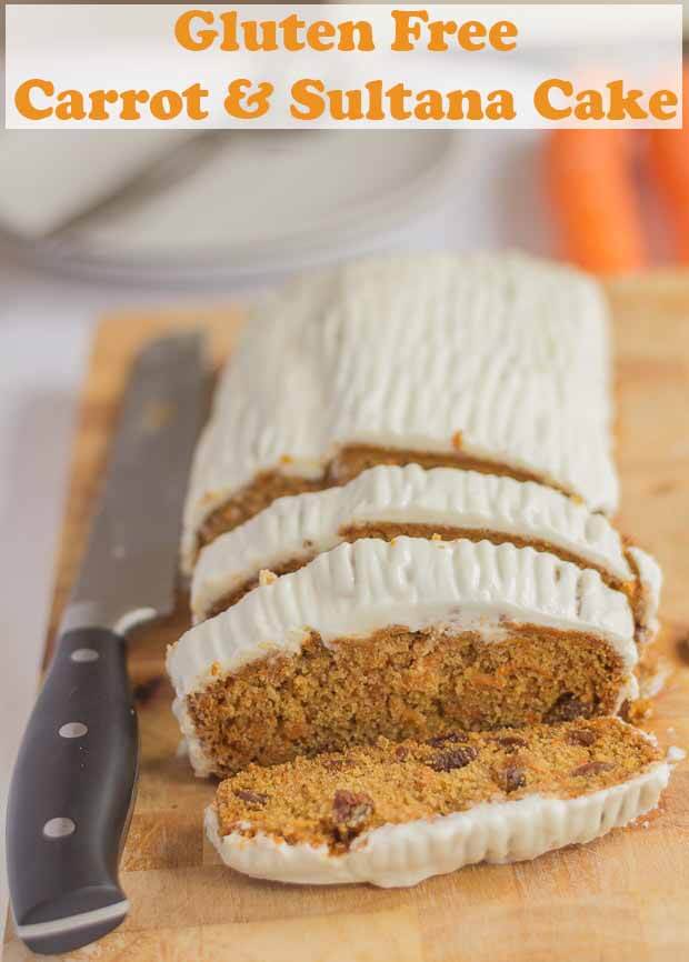 Gluten free carrot and sultana cake is a delicious and easy to make cake recipe. A beautiful moist texture and sweet taste topped with a smooth and dreamy no fat healthier cream cheese topping! #neilshealthymeals #recipe #carrot #cake