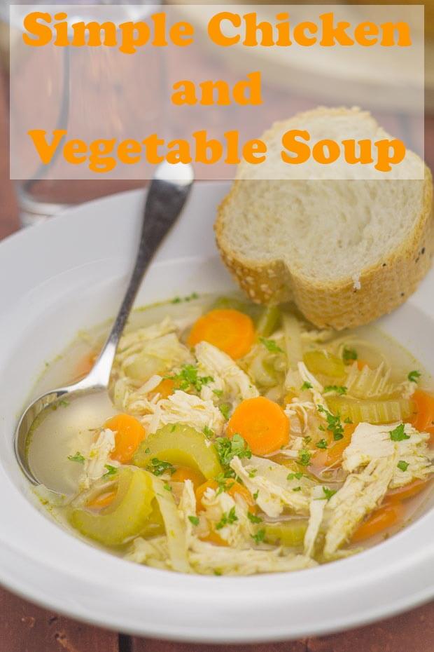 Simple chicken and vegetable soup. Simple because it’s made with basic vegetables, a chicken breast and stock cubes. You can easily add your own selection of seasonal vegetables or vegetables to use up too. All in all, this is a really easy tasty versatile and satisfying simple soup recipe! #neilshealthymeals #recipe #soup #chicken #vegetables #chickensoup #simplesoup
