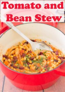 This bean and tomato stew recipe is an easy, delicious one pot solution for when you need a quick healthy meal on the table yesterday. Vegan, high in dietary fibre and bursting flavour, it’s sure to satisfy hungry tums! #neilshealthymeals #recipe #tomatostew #beanstew