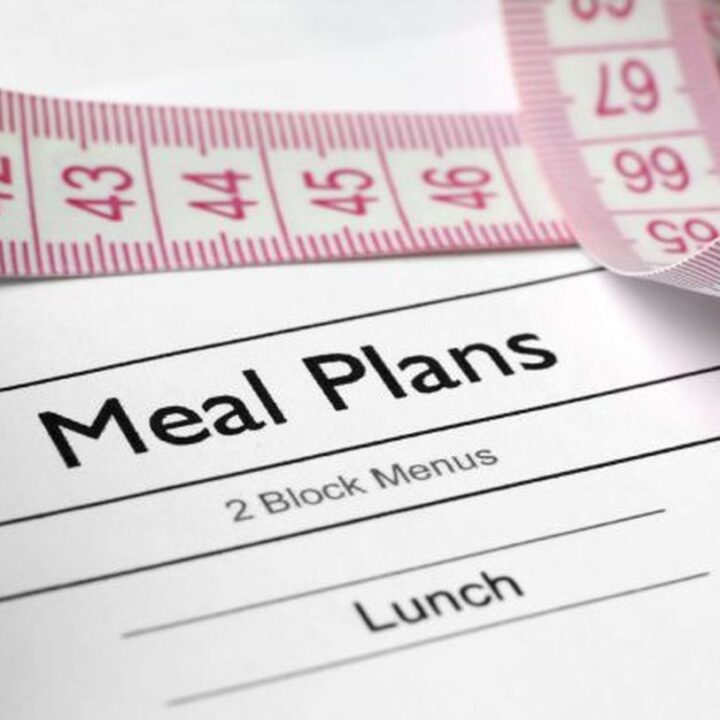 How we follow the 80/20 rule image showing a blank lunch meal plan with a measuring tape.