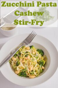 This zucchini pasta cashew stir fry recipe is a quick, healthy and delicious meal. It’s vegetarian, gluten free and ideal for those on a low calorie diet! #neilshealthymeals #recipe #zucchini #courgette #spiralizer