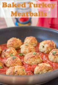 This easy healthy baked turkey meatballs recipe for four can be on the table in just one hour! Made with lean turkey mince it's a great quick healthy meal! #neilshealthymeals #recipe #dinner #baked #turkey #meatballs
