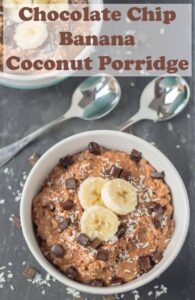 Chocolate chip banana coconut porridge is the perfect easy brunch start to your weekend. It takes just 5 minutes to combine oats, chocolate chips, banana and coconut milk into this mouthwatering deliciously creamy breakfast lunch! #neilshealthymeals #recipe #breakfast #brunch #chocolatechip #banana #coconut #porridge