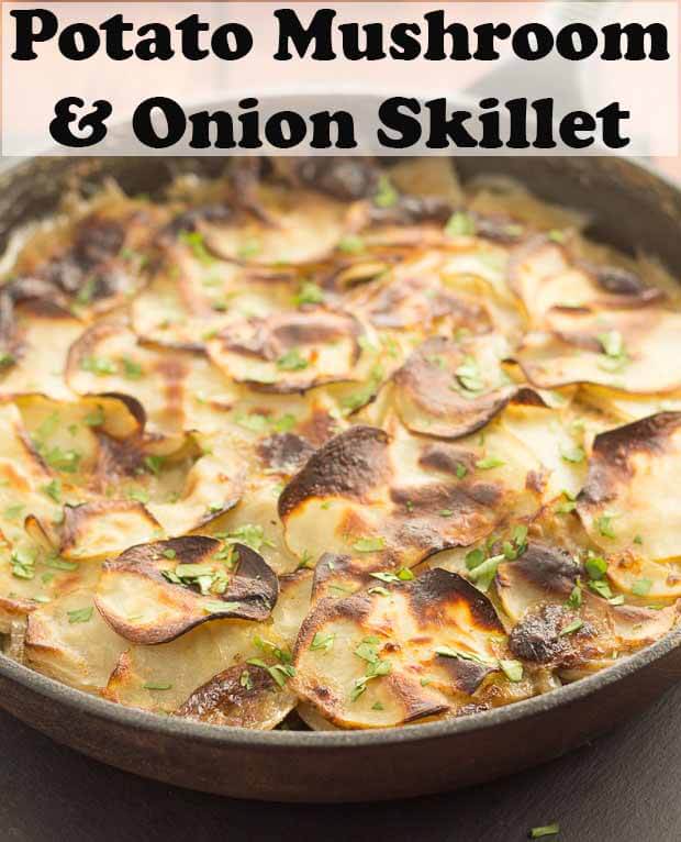 Potato mushroom and onion skillet is a perfect go-to recipe for when you're short of time and looking for an easy healthy quick budget meal all in one pan! #neilshealthymeals #recipe #potato #mushroom #skillet