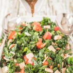 Kale and turkey bacon salad is a delicious and easy to prepare lunch or dinner option. With a tangy garlicky balsamic dressing it makes for an amazingly simple nutritious quick healthy meal!