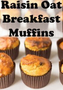 Raisin oat breakfast muffins. Pin title text overlay at top.