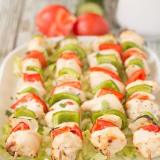 These honey mustard chicken skewers are so easy to make and so tasty too. They're grilled in just 25 minutes and are delicious served in wraps with a salad.