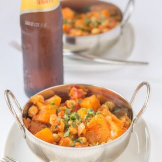 Chickpea and butternut squash curry is a delicious quick healthy curry. This simple vegan curry is not only minimum fuss to make but it costs less too. It's perfect for mid week dinners or a weekend supper!