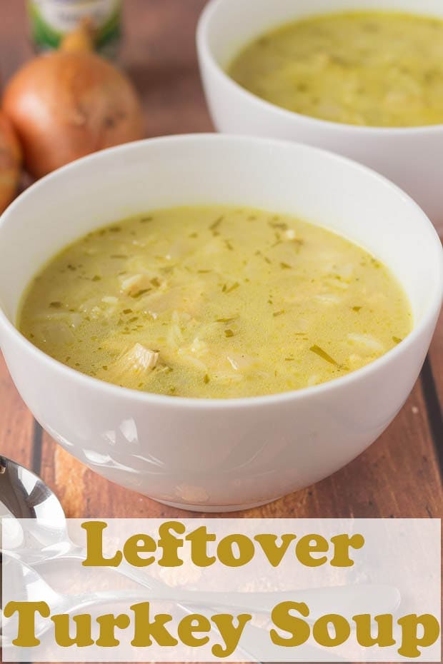 Two bowls of leftover turkey soup one in front of the other.