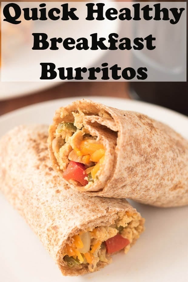 Two quick healthy breakfast burritos on a plate one on top of another.