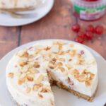This no bake cherry bakewell cheesecake recipe is really easy to make. It has all the classic flavours of a bakewell tart and is perfect for entertaining! #neilshealthymeals #recipe #cheesecake #cherrybakewell #cherrybakewellcheesecake #dessert #pudding #bakewell