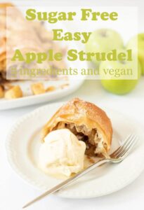 Sugar free easy apple strudel has all the sweet flavours of a traditional strudel dessert even though it's sugar free. You'll love this simple to make delicious healthy apple strudel recipe. And because this apple strudel recipe is made with filo pastry it's suitable for vegans too! #neilshealthymeals #recipe #dessert #apple #strudel #applestrudel