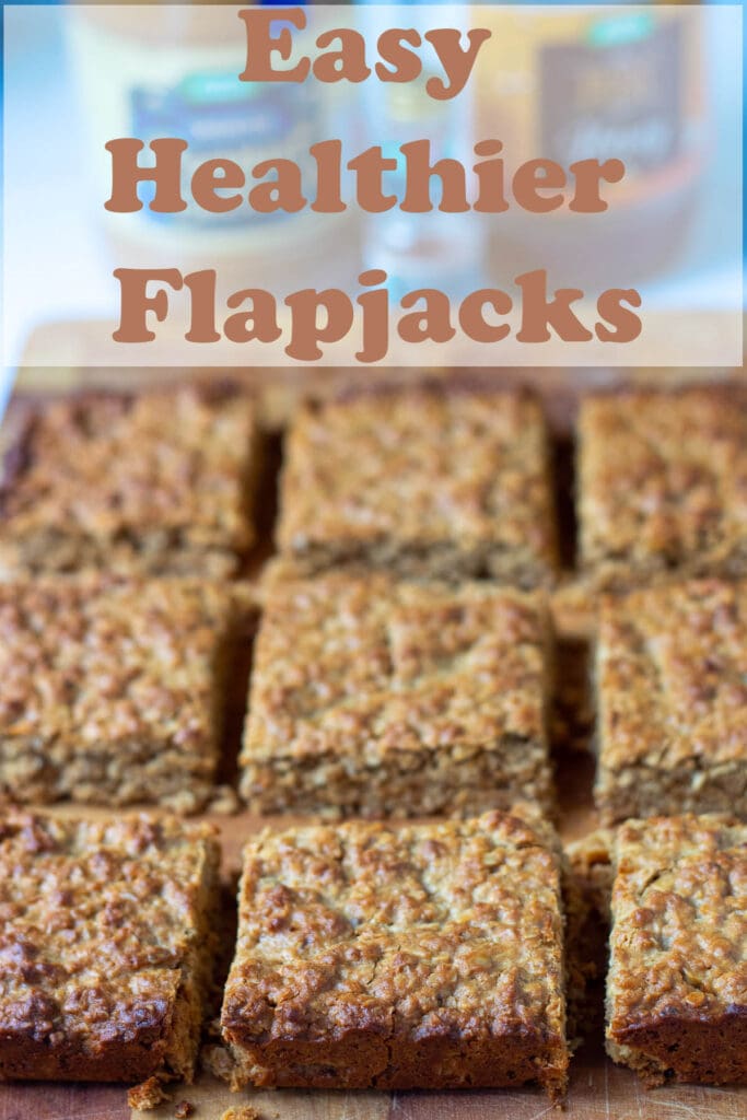 A board of 9 healthier flapjacks. Pin title text overlay at top.