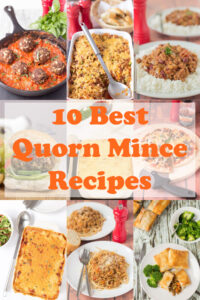 Collage of 10 quorn mince recipes.