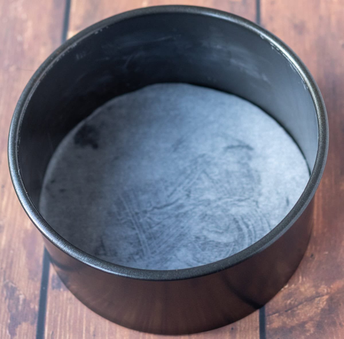 Greased loose base cake tin lined with greaseproof paper.