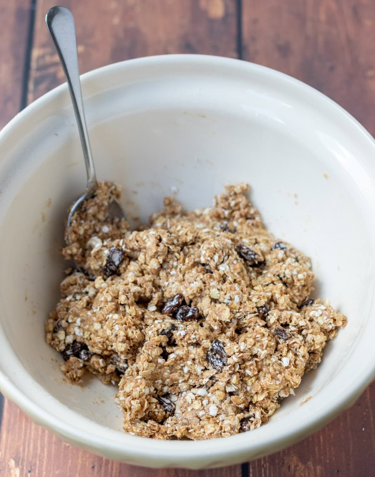 Dry ingredients from large bowl combined with wet ingredients from small bowl.