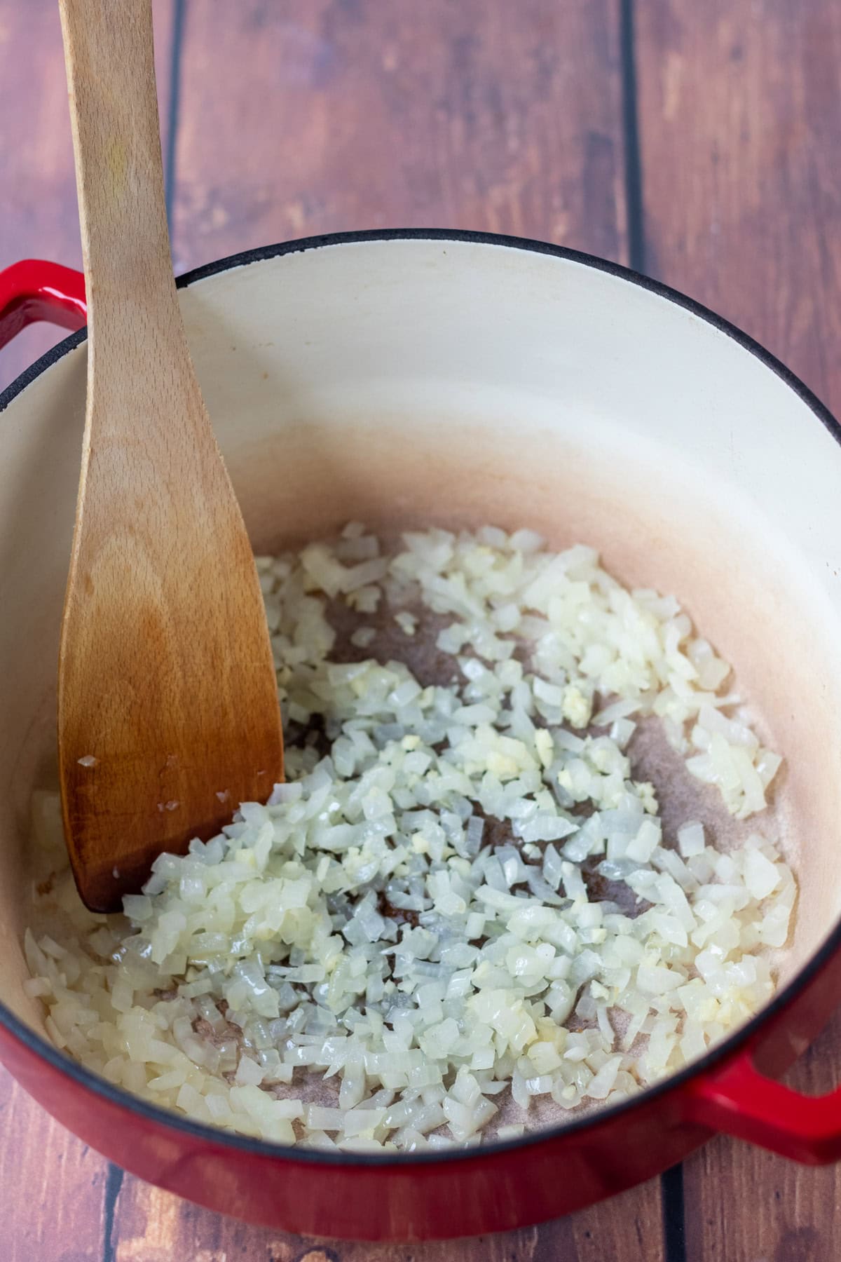 Crushed garlic stirred into the cooked diced onion.