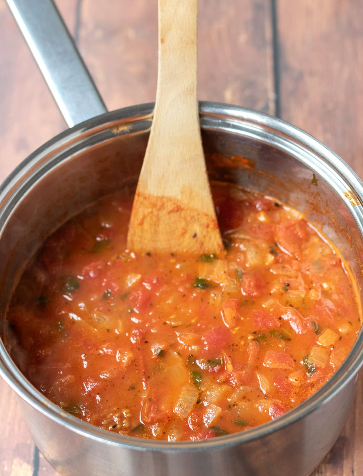 All contents of soup pan brought to a boil then reduce down to a simmer.